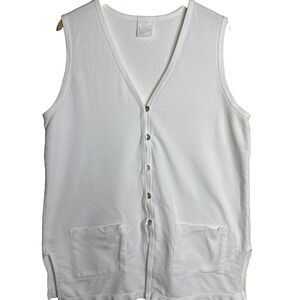 Vintage Hot Cotton Vest Womens XL White Boho Artsy Buttons